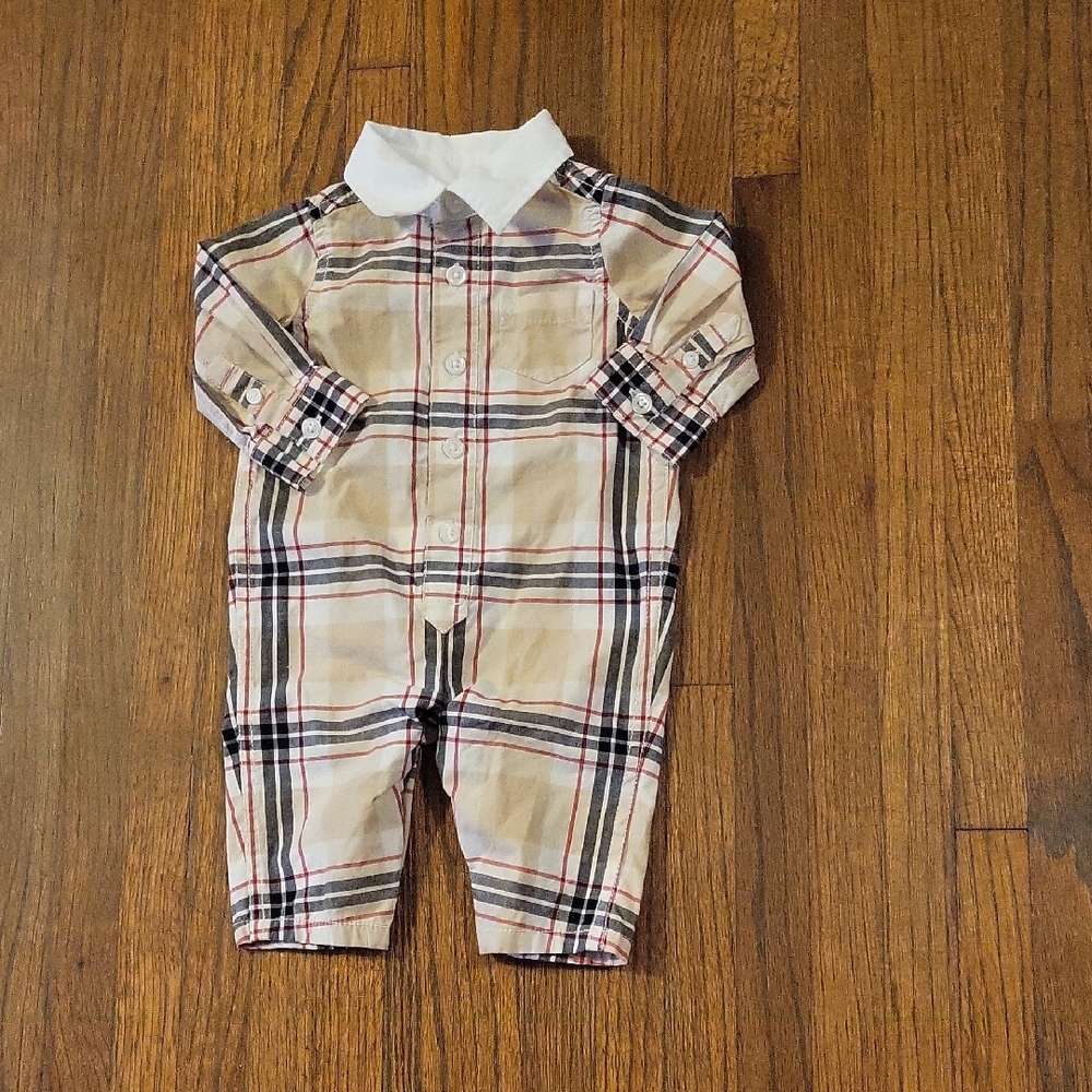 Plaid Kids One Piece in Tan and White
